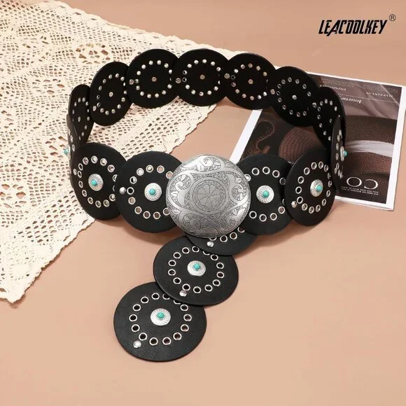 Hollow Disc Belt Western Leather Belt Boho Concho Belt  display picture 1